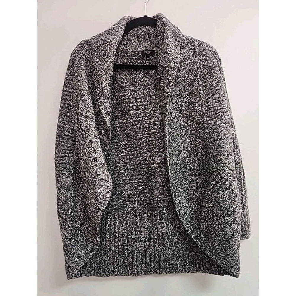 Talbots Women Petite Small Draped Chunky Knit Open Front Gray Sweater Cozy